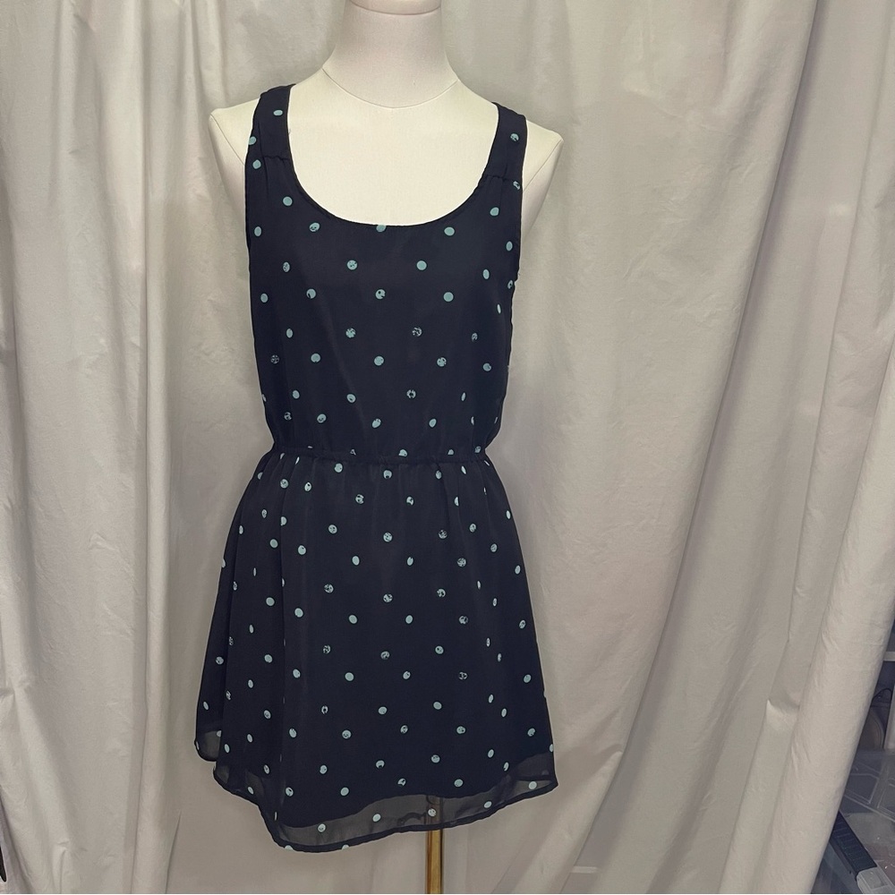 O'Neill Polka Dot Mini Dress Navy Teal Reto Beachy Soft Girl Boho Dainty Girly